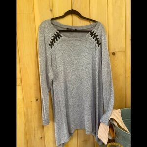 Sweater with Black Stripped Corset Shoulders Size 1x